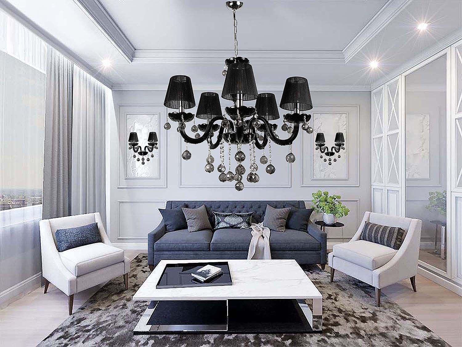 Avize Siyah Salon,Oturma,Misafir,Yatak Odası 5 Li Cam Kol